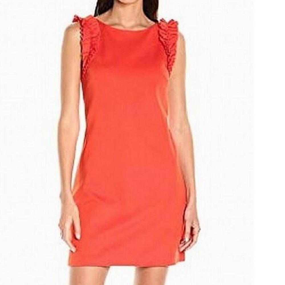 Trina Turk Orange Ruffle Shoulder Sheath Dress Size 2 - Picture 2 of 13